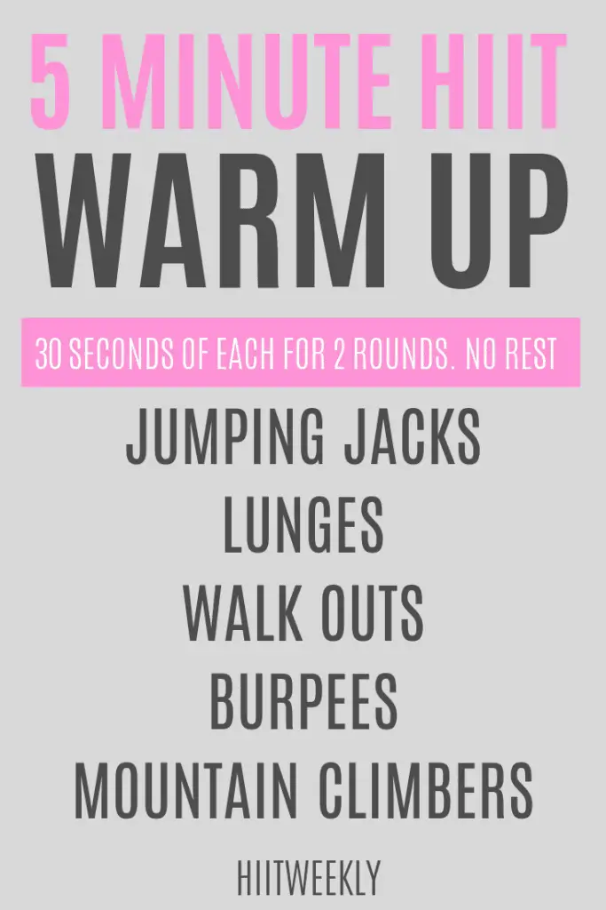 Do this 5 minute warm up before your HIIT and home cardio workouts to reduce your risk of injury and increase performance. 