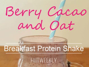Berry Cacao and Oat Breakfast Protein Smoothie for Weight Loss. Delicious healthy morning protein shake.