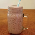 Berry Cacao and Oat Breakfast Protein Smoothie for Weight Loss. Delicious healthy morning protein shake.