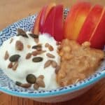 Quick and easy high protein breakfast with nut butter and yoghurt for weight loss.