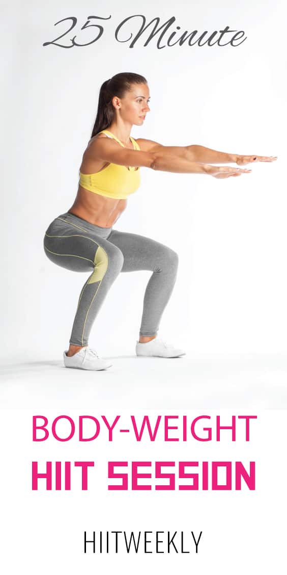 A fast paced at home workout that you can do in less than 25 minutes with step by step instructions. No Equipment at home workout for women.