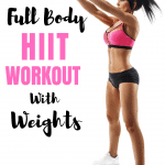Get your sweat on with this 1000 calorie full body HIIT workout with weights. Nothing burns more calories than a weights HIIT workout. #fullbodyhiit #hiitwithweights