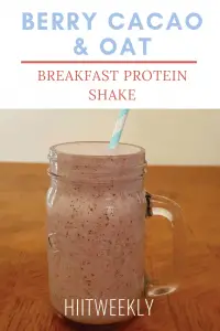 Berry Cacao and Oat Breakfast Protein Smoothie for Weight Loss. Delicious healthy morning protein shake.