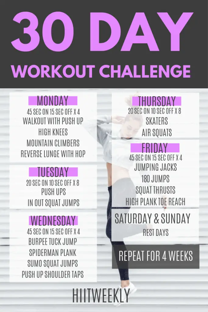 Do this advanced 30 day workout challenge at home for crazy fast results. This 4 week workout plan gives you a full body workout with no equipment needed!