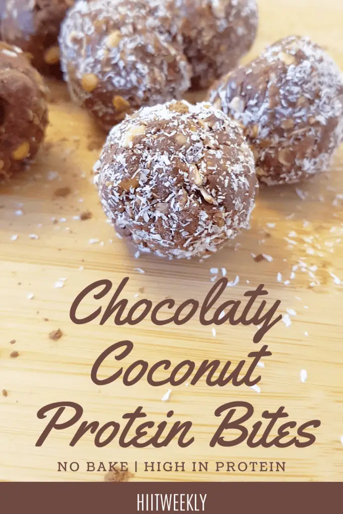 Make these yummy triple chocolate coconut protein bites in under 10 minutes for the perfect high protein snack. Delicious and melt in your mouth protein bite recipe, chocolaty and nutty.  