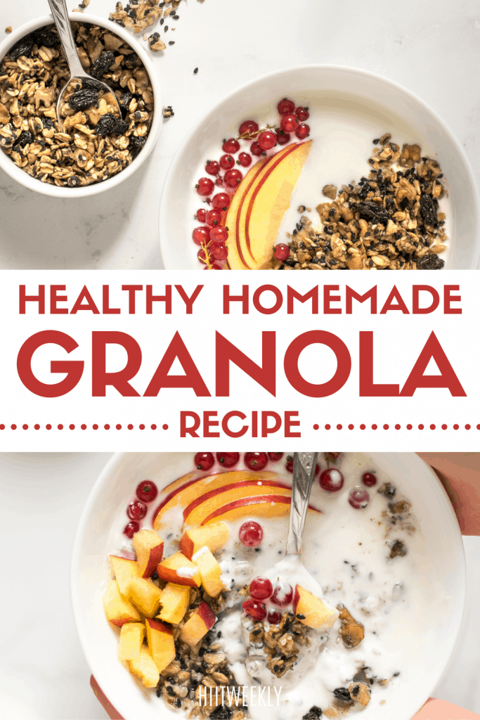 This healthy gluten-free granola recipe has a decent amount of protein while being low in sugar. You can make this healthy granola recipe in around 30-60 minutes and keeps for weeks. 