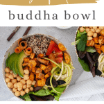 The best vegan protein buddha bowl with cajun spiced sweet potato and hummus.