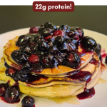 Indulge in a fluffy and protein-packed delight with these high-protein pancakes topped with a luscious blueberry compote. A delicious and nutritious twist to your breakfast!