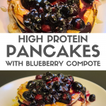 Experience breakfast bliss with these high-protein pancakes adorned with a heavenly blueberry compote. Treat yourself to a flavorful and satisfying start to your day!
