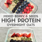 Experience the fusion of fall flavors with mixed berry and pumpkin seed protein-packed overnight oats. A deliciously satisfying breakfast that's both tasty and nutritious!