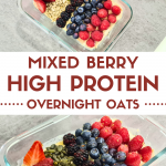 Indulge in a nourishing treat with these overnight oats featuring the perfect blend of mixed berries and pumpkin seeds. Fuel your morning with a protein-packed delight!