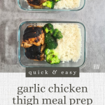 Our garlic chicken thigh meal prep with basmati rice is a game-changer for busy weekdays. Prep ahead for flavorful lunches or dinners that are quick, easy, and satisfying!